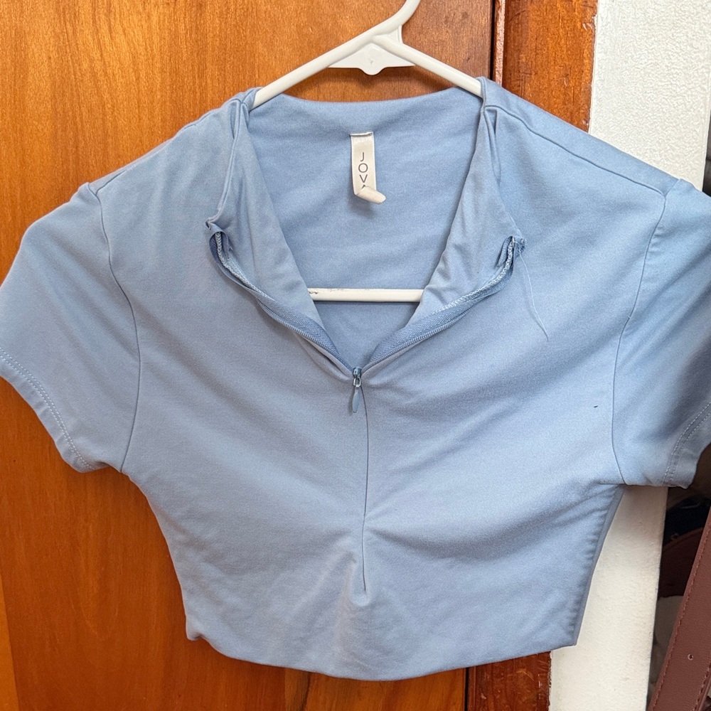 Light Blue Zip-Up Women's Top